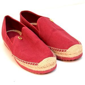 Michael Kors Loafers Flats Espadrille Canvas Shoes Red Womens Sz 9M Jute Slip On